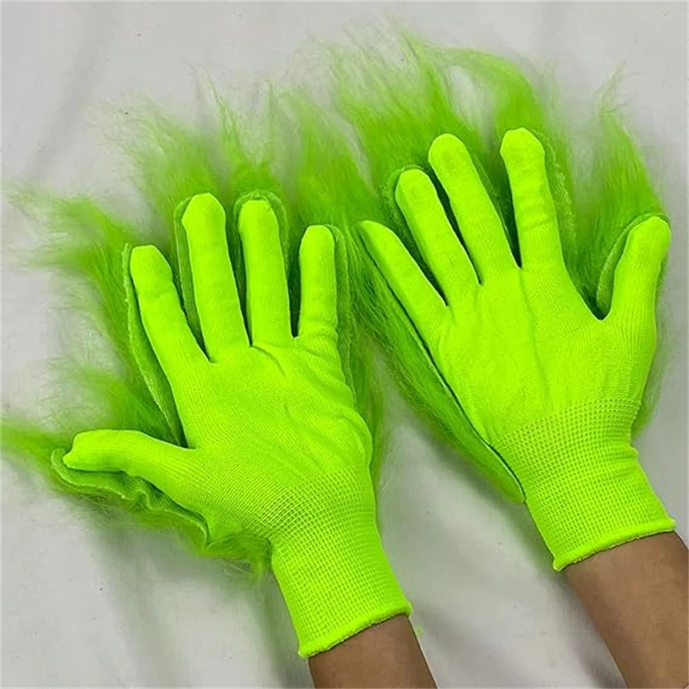 Guantes de monstruo verde para disfraz de Navidad, accesorios divertidos de Papá Noel, peludo, vestido de broma para adultos, guantes peludos verdes