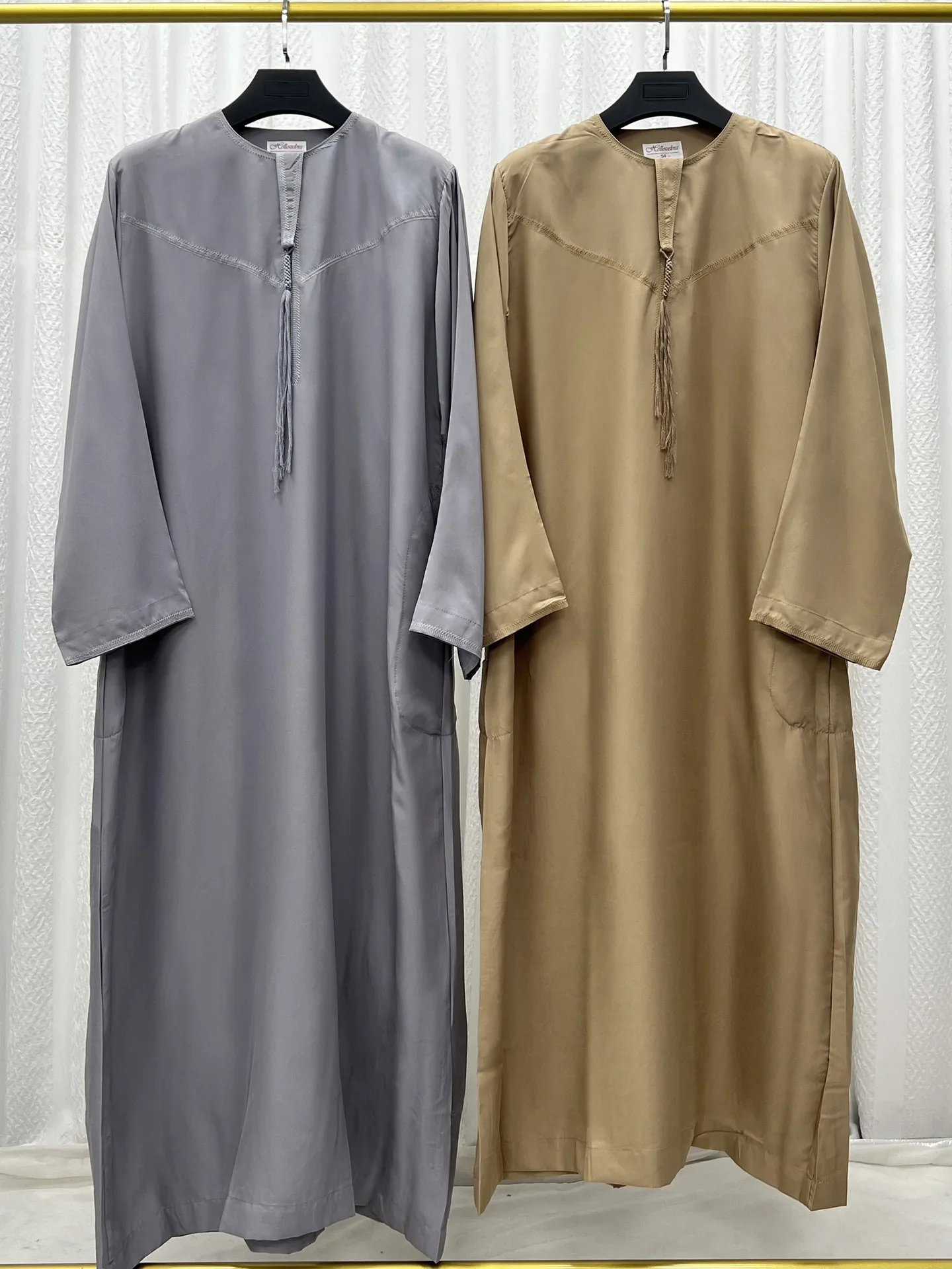

Men's Arab Robe Solid Color Pocket Muslim Abyaa Dubai Kaftan Jubba Thobe Ramadan Daffah Dishdasha Middle Eastern Islam Clothing