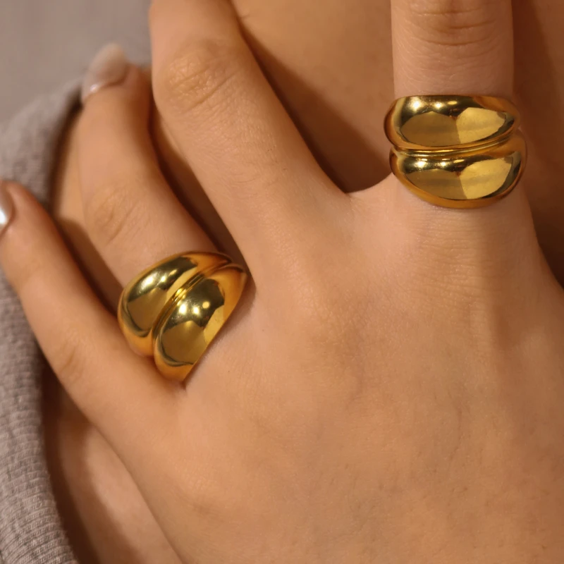 

2 PCS Minimalist Wide Band Rings, Metal Geometric Open Ring, Adjustable Size For Women's Daily Wear