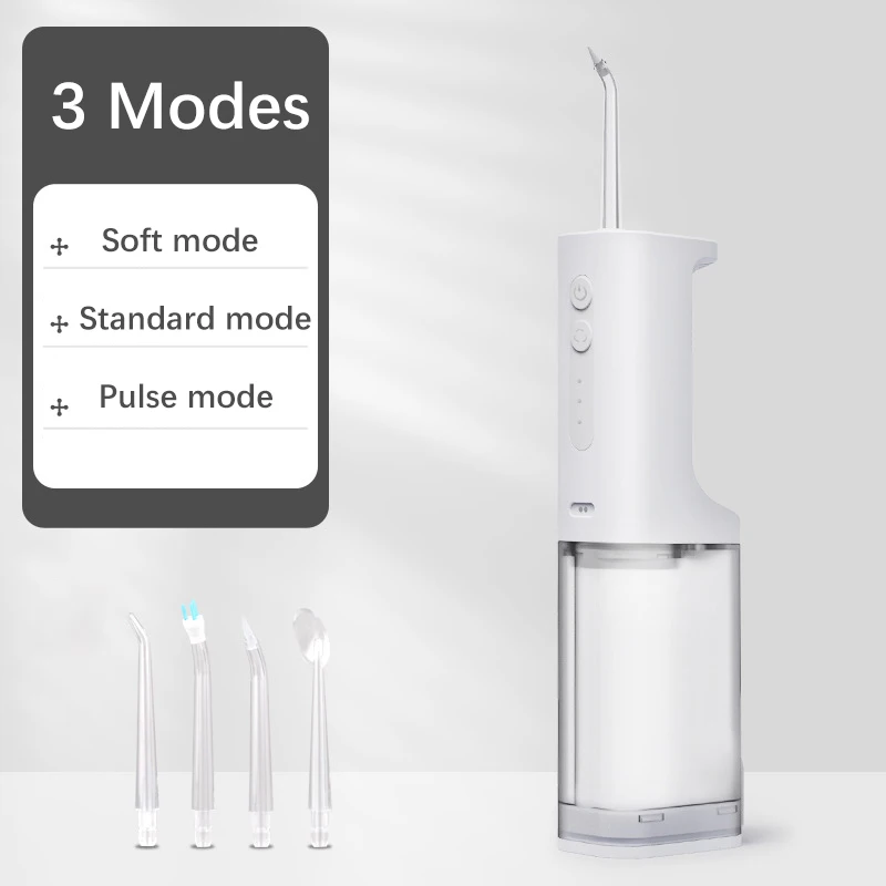 Oral irrigator water flosser 3 Modes portable rechargeable Dental water jet Teeth whitening clean 4 nozzle 200ml Water Tank