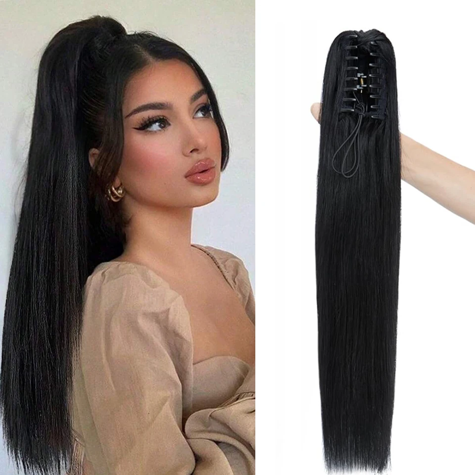 Claw Clip Ponytail Extension Straight Human Hair Clip In Pony Tails Hair Extensions 10 to 30 Inch 100% Human Hair Natural Color