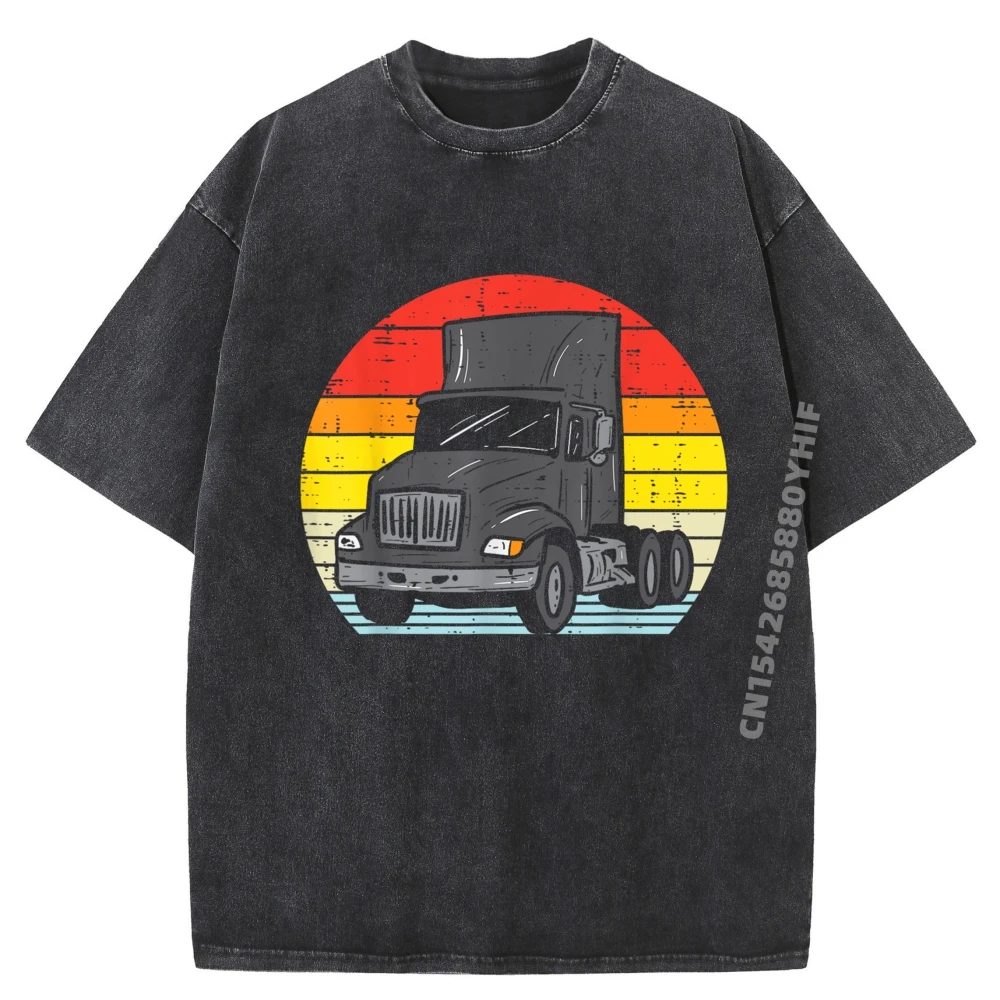 

Truck Retro Truckin Big Rig Funny Graphic Tees Vintage Comfortable Women's T-shirts Women Funny Washed Tshirts Special