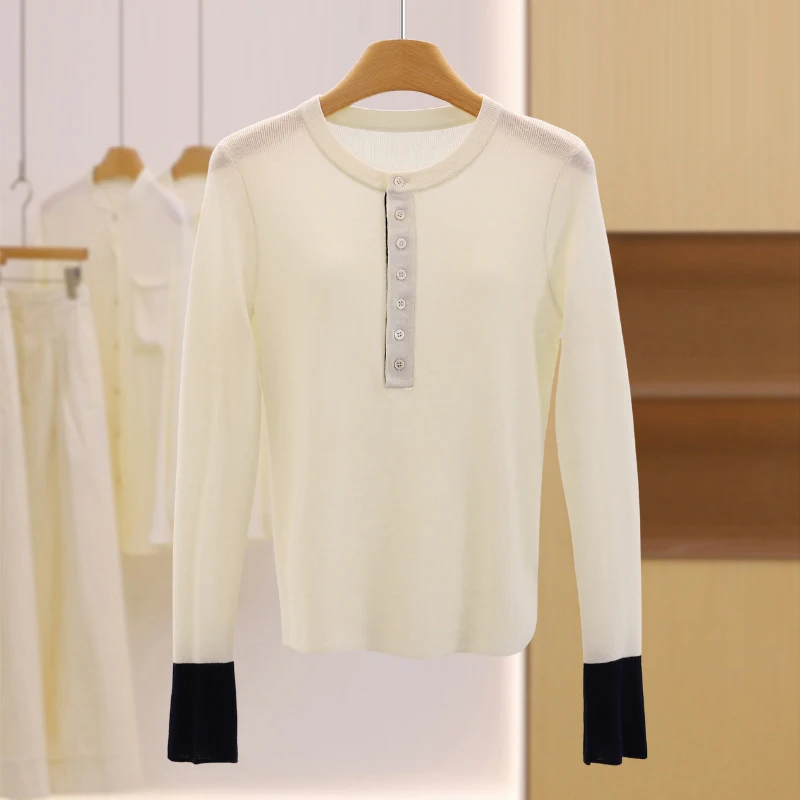 

Loose Fit Lightweight Long Sve Button up round Ne Sweater Women's Faionable Versatile Comfortable Breathable Top