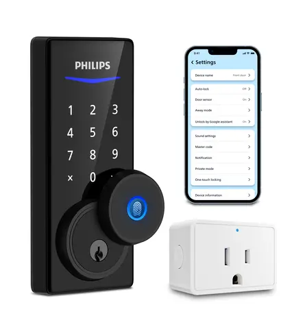 Philips Wi-Fi Smart Door Lock, Fingerprint ID, Keyless Entry Door Lock with App Control, Keypad Deadbolt with Wi-Fi