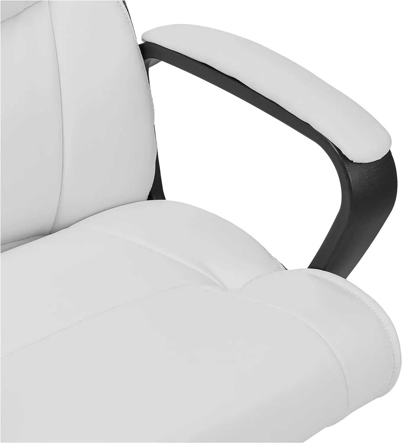 Office Computer Task Desk Chair with Padded Armrests, Mid-Back, Adjustable, 360 Swivel, Rolling, White Faux Leather