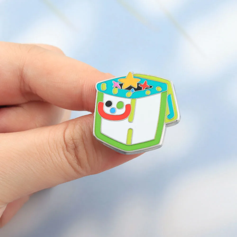 Lustige Jack-in-the-Box Emaille-Pins Retro Zirkus-Clown Überraschungsbox Broschen Niedliche Bunte Stern-Abzeichen Cartoon Rucksack Anstecknadel J – Detail 4