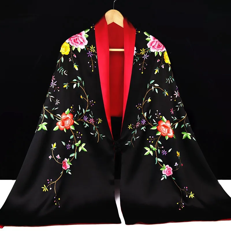 

Xiuzhuang self sells 2023 new Suzhou embroidery, pure handmade embroidery, double-layer silk shawl, women's festive peony flower