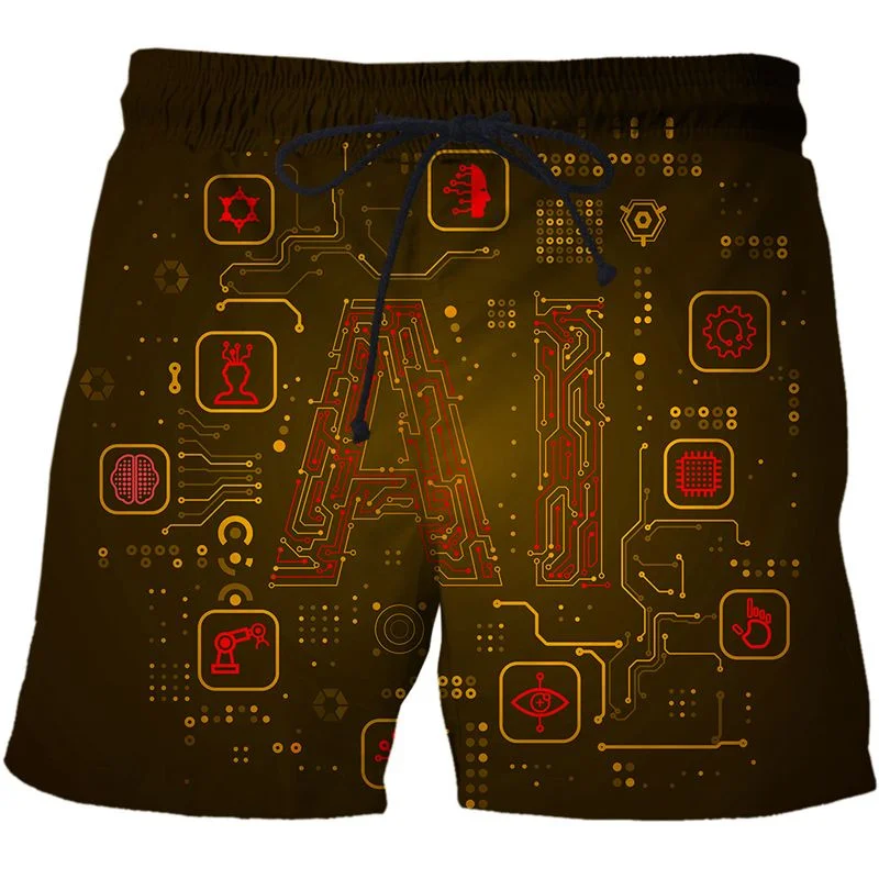 AI Technology 3D Printed Fingerprint Beach Shorts For Men Quick Dry Surfing Board Shorts Summer Vacation Streetwear Short Pants