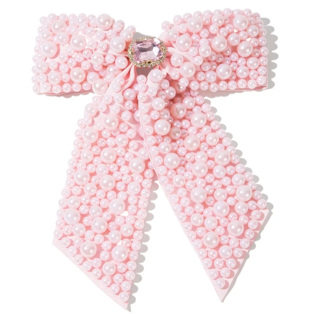 

Luxury Sweet Pearl Bow Hair Clips Fashion Beading Ribbon Bow Barrette Heavy-duty Hair Jewelry Bow Spring Clip Hair Accessories