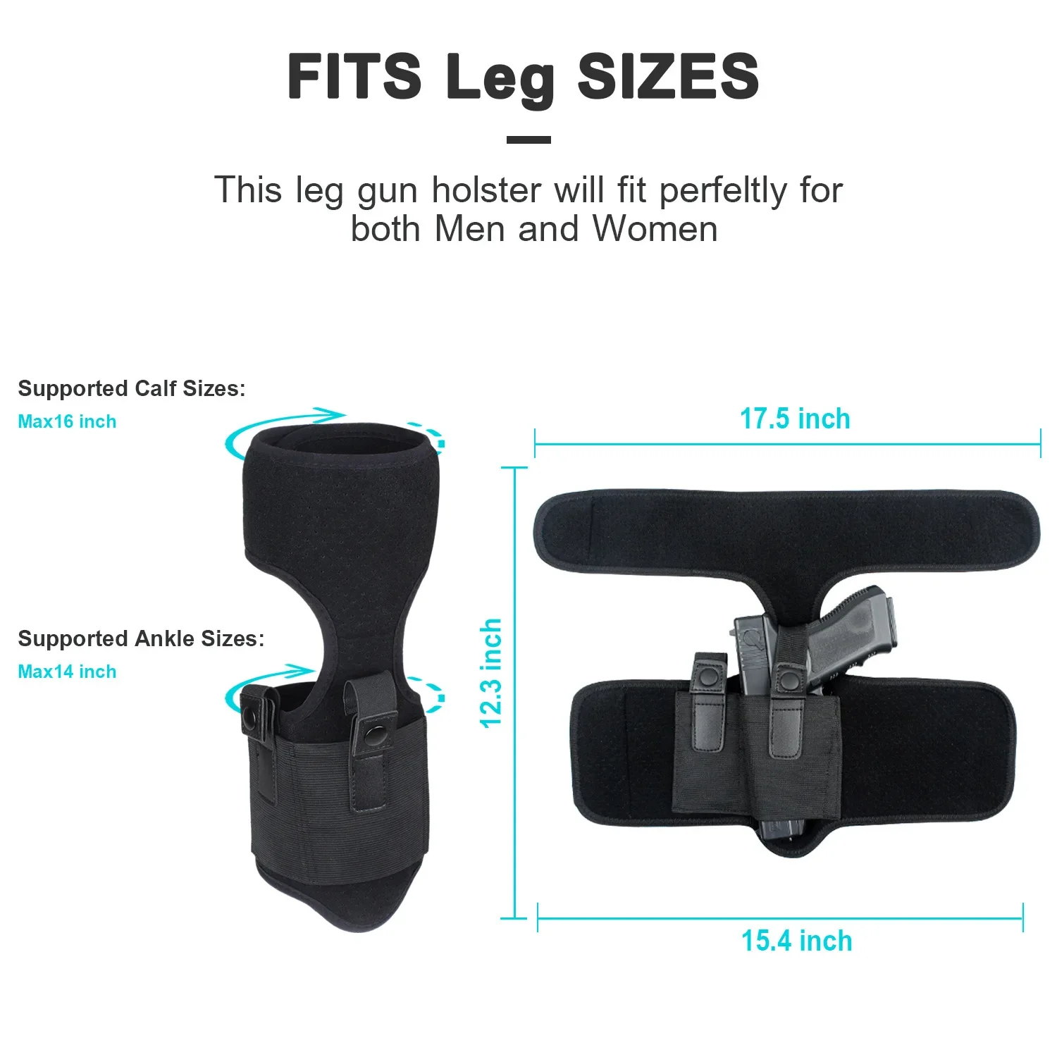 Concealed Carry Ankle Gun Holster for Glock 43, 42, 33, 30, 27, 26 S&W M&P Shield 9mm, Bodyguard .380, Ruger LCP, LC9, Sig Sauer