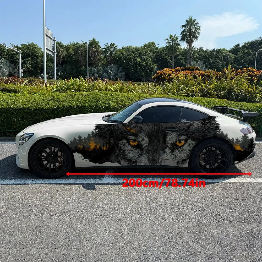 2pcs Forest Wolf Eyes Double Vision Car Side Wraps, Self-Adhesive PVC Waterproof & Scratch-Resistant Sticker, Car Accessory Gift