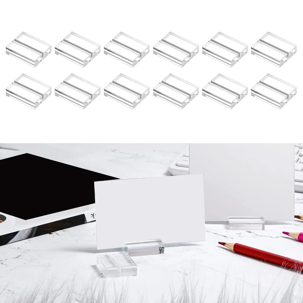 12 Pcs Clear Business Card Holders 3x2.5x1cm Transparent Name Card Slots Display Stand For Office Wedding Party Decor