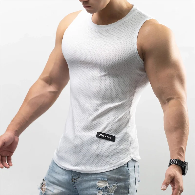 New Gym Training Tank Top Men's Sports T-Shirt Summer Thin Mesh Breathable Fitness Running Vest Quick Drying Sleeveless Tops