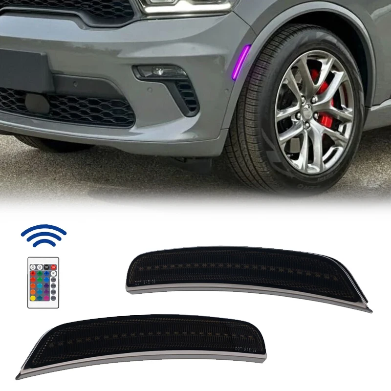 

16Color Flow RGB Multi-Color Front Fender Side Marker Led Indicator Light Smoked For Dodge Durango 2021-2025 68476819AA