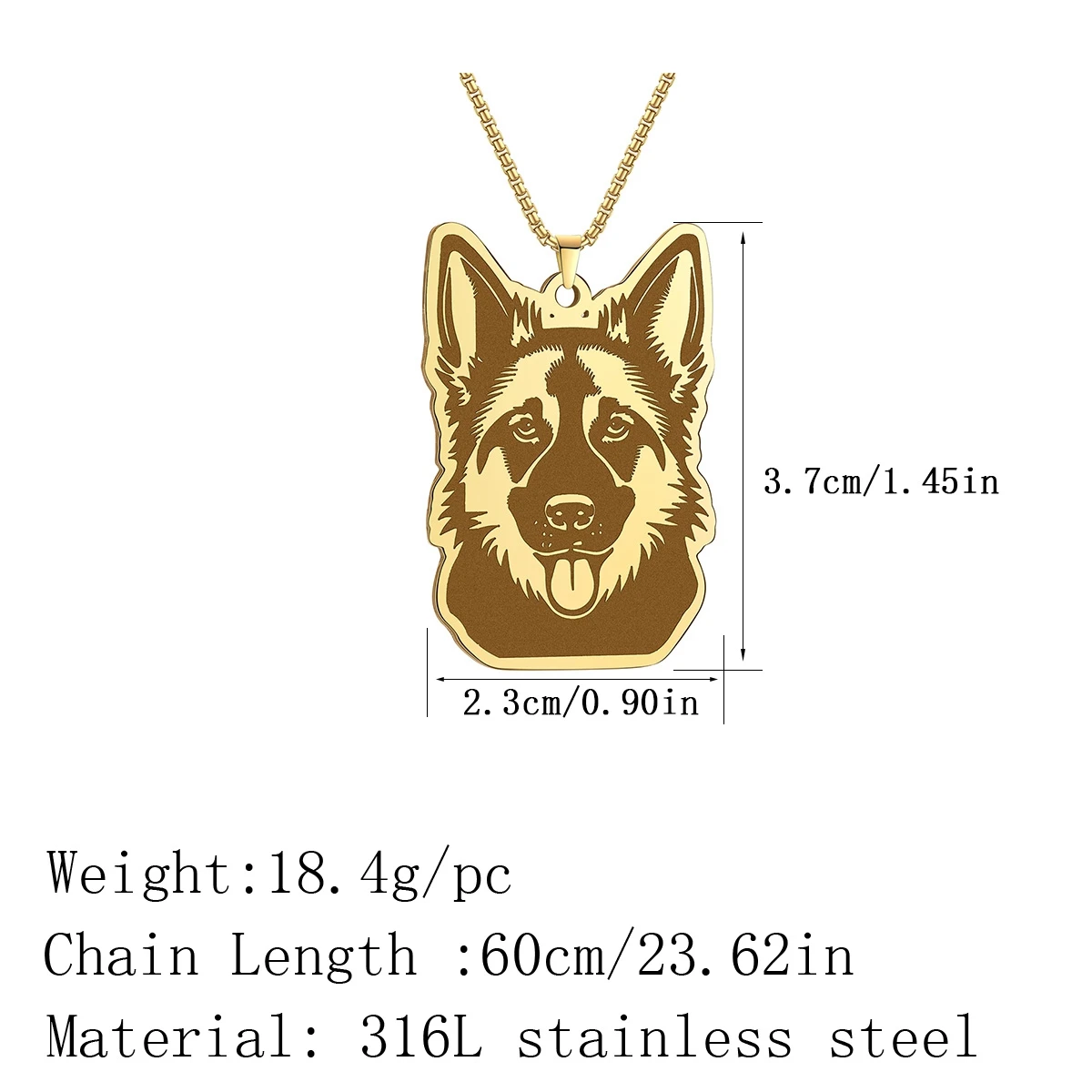 Kinitial German Shepherd Cute Animal Necklaces Women Men Stainless Steel Jewelry Punk Necklaces Gift