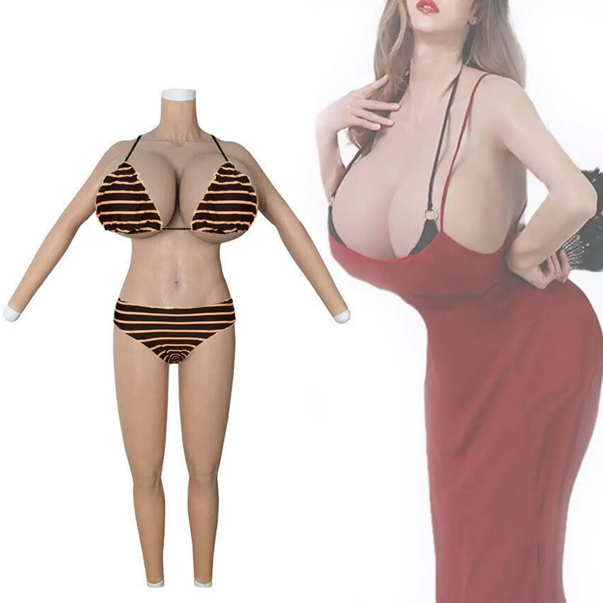 S Cup Silicone Bodysuit with Arms Huge Boobs and Fake Vagina Shapewear Male to Female for Shemale Cosplay Drag Queen Sissy