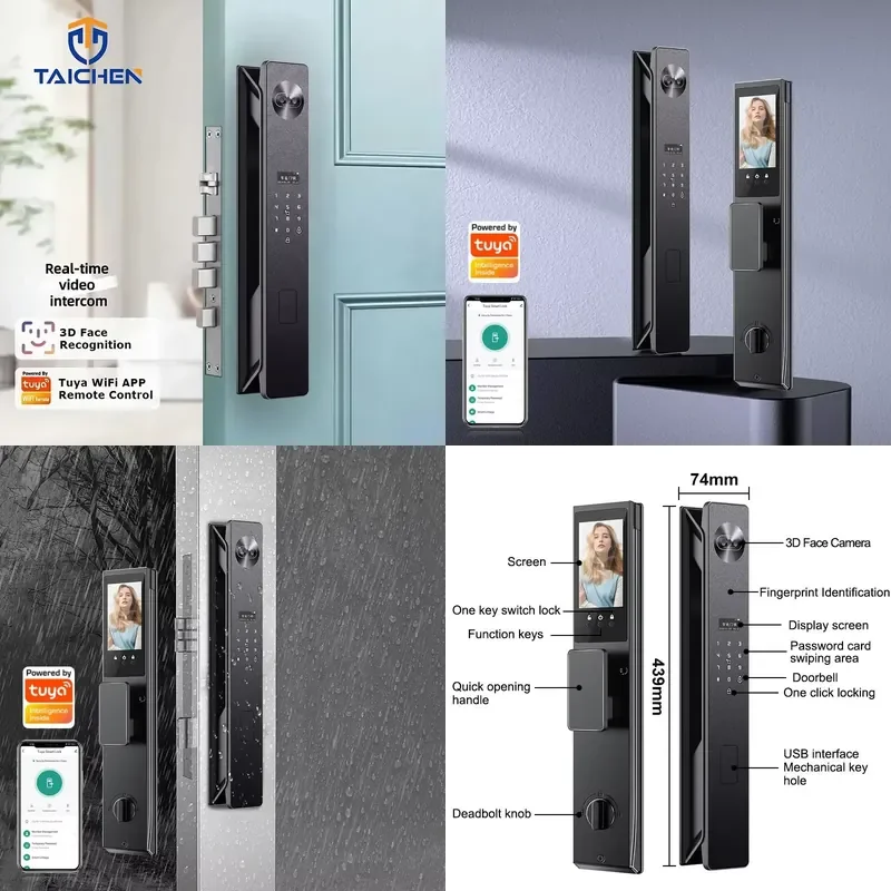 Taichen V70 Home Smart Video Palm Vein Face Fingerprint Password Card Key for Steel/Brass/Stainless Steel