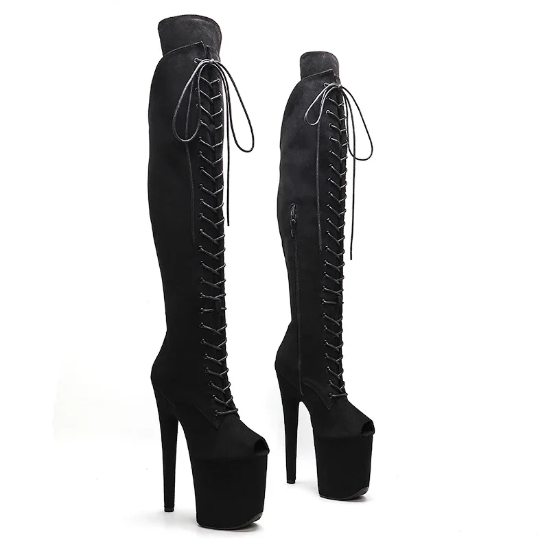 Leecabe Suede 20CM/8inches Trendy Fashion Open Toe High Heel Platform Stripper Heel Party Boots Pole Dance Boots