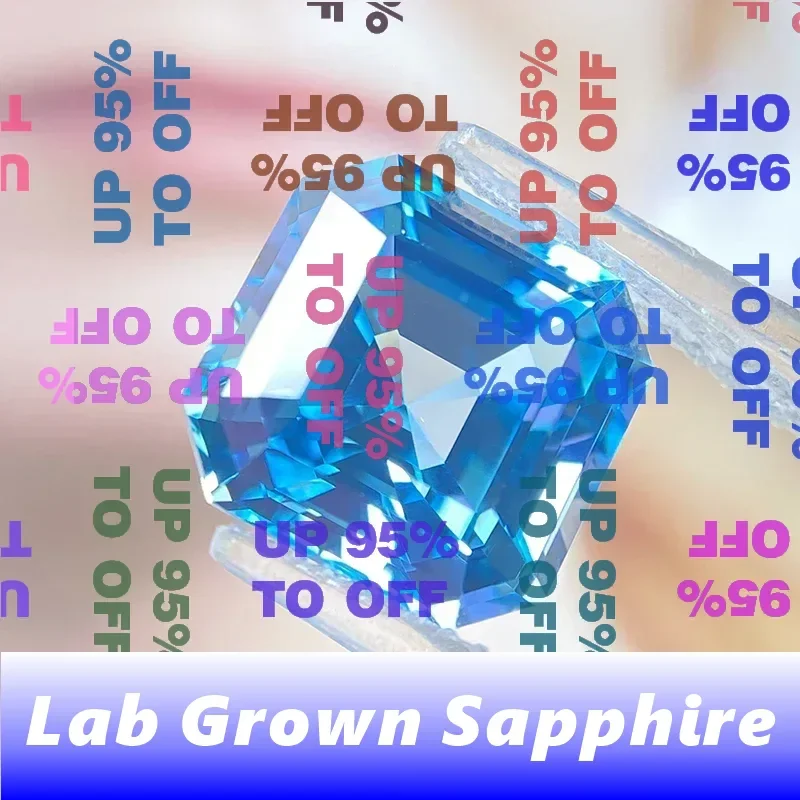 ALab Grown Sapphire Asscher Shape  Aquamarine Color VVS1 Charms for Jewelry Making DIY Ring Necklace Earrings Main Materials