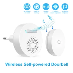 Wireless Self Powered Doorbell EU US UK Plug Optional No Battery Required Chord Sounds Ringtone 100M Remote Waterproof Button