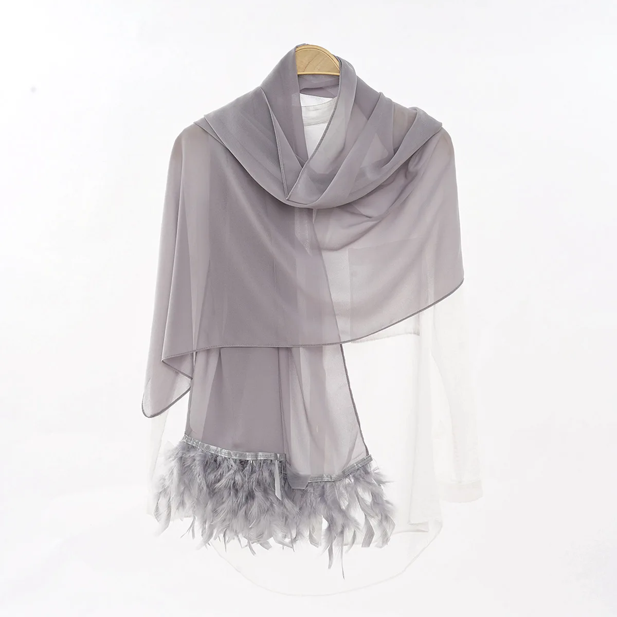 2024 new solid color chiffon thin feathered head gauze scarf breathable decorative dinner wind shawl scarf dual use