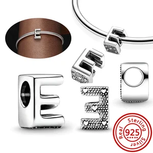 925 Sterling Silber DIY Name Perlen, Charmearmband, Armreifen, Feinschmuck, 26 Buchstaben, Alphabet bis Z, Servieren Sie Original Pandora, heiß zum Verkauf, 100% 8 Hauptverkaufskonten Brief an Pandora - №4