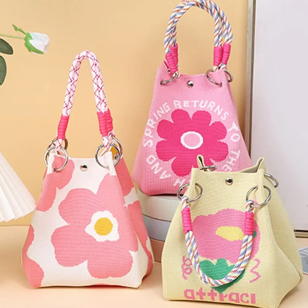 Tragbare Cartoon-Strick-Eimertasche, handgefertigt, große Kapazität, Umhängetasche, gewebte Ringverschluss-Tragetasche für Damen und Mädchen – Detail 10