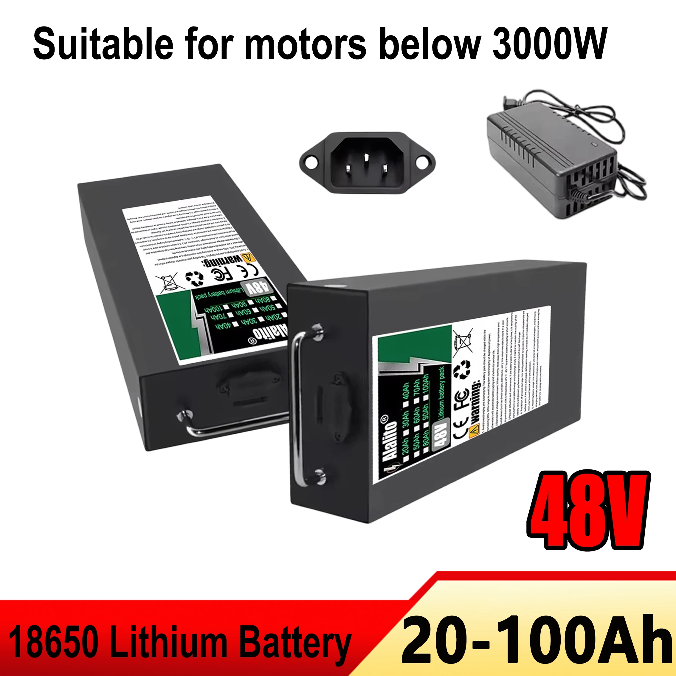 48V 20Ah-100Ah Battery 18650 high quality Lithium Battery Pack for Bike Scooter + Charger