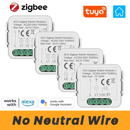 Imagen 1 del producto No Neutral Tuya ZigBee 3,0 módulo de interruptor inteligente 1, 2, 3, 4 cables requeridos, interruptor de luz DIY para hogar inteligente, funciona con Alexa y Google