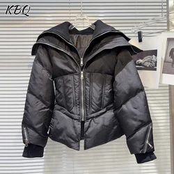 KBQ Solid Slimming Temperament Chic Coats For Women Lapel Long Sleeve Patchwork Zipper Casual Jackets Female Fashion Winter New