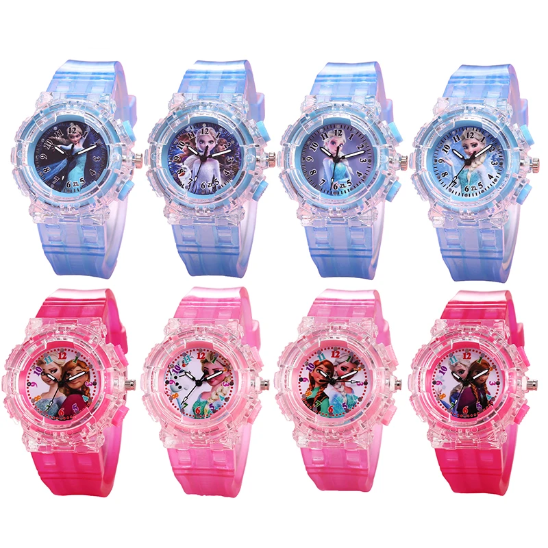 Miniso Anime Cartoon Disney Frozen Princess Luminous Kids Quartz Watch Girls Student Glowing Sport Wristwatch Christmas Gifts