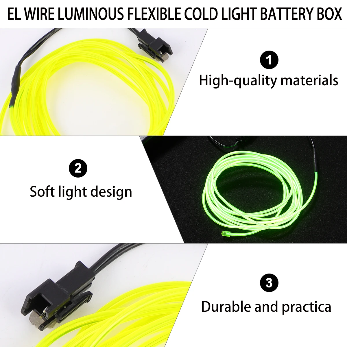

Flexible Glowing Electroluminescent Wire Durable Low Heat 4 Modes Halloween Christmas Cosplay Decoration for Bike