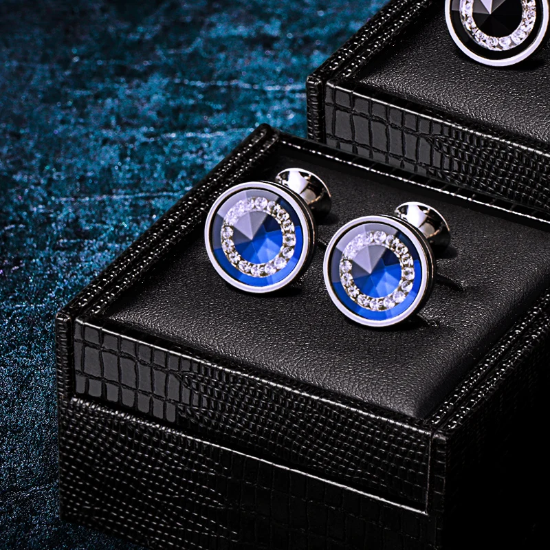 KFLK Shirt Black Fashion Cufflinks for Mens Brand Crystal Round Cuff link Male Luxury Wedding Button High Quality guests