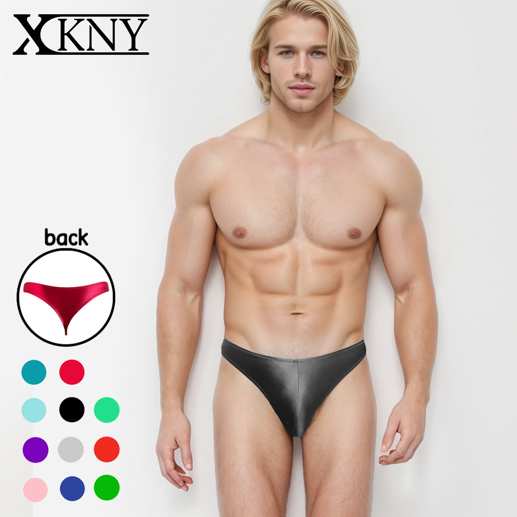 XCKNY glossiness series men thongs Low rise larger waist glossy oversized underwear solid bikini high score bikini underwear