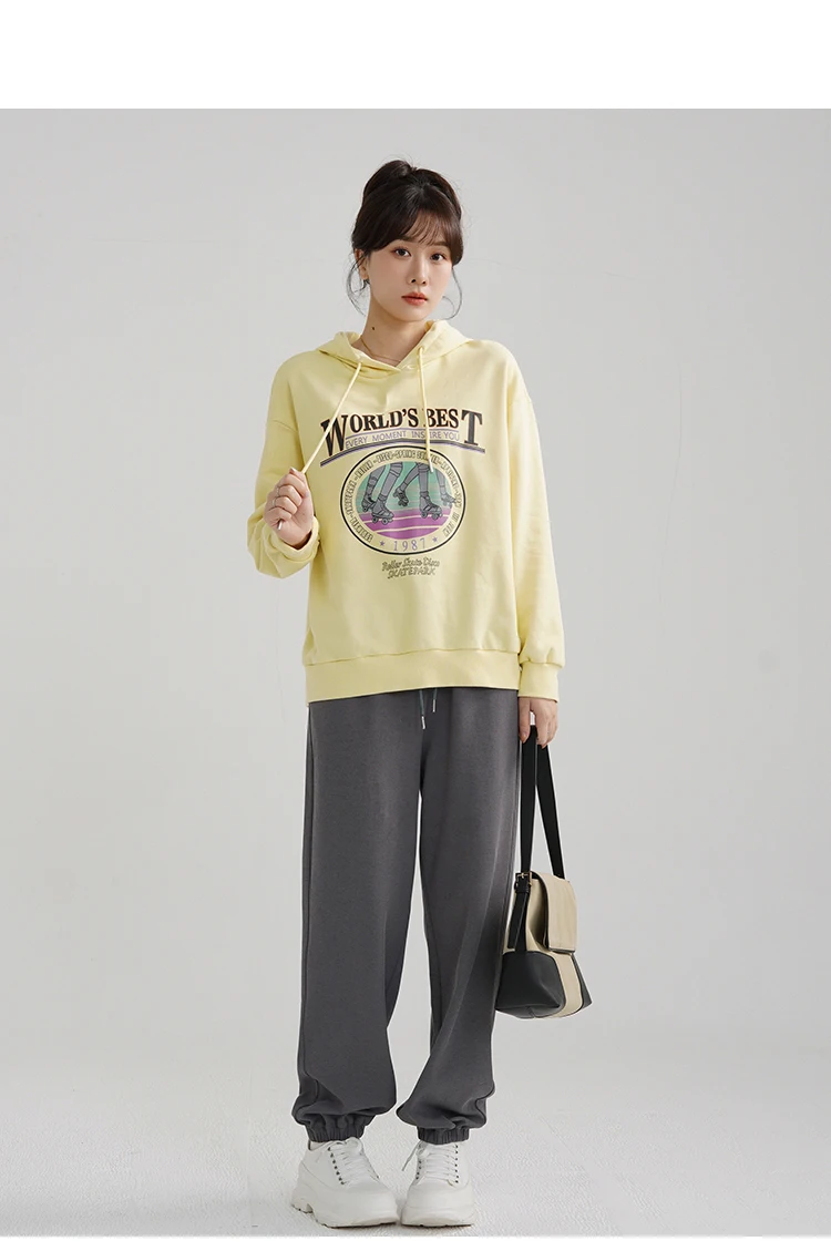 Vintage Graphic Hoodie Women Loose Fit Pullover with Drop Shoulder Design Casual Streetwear Hooded Sweatshirt for Spring 2024