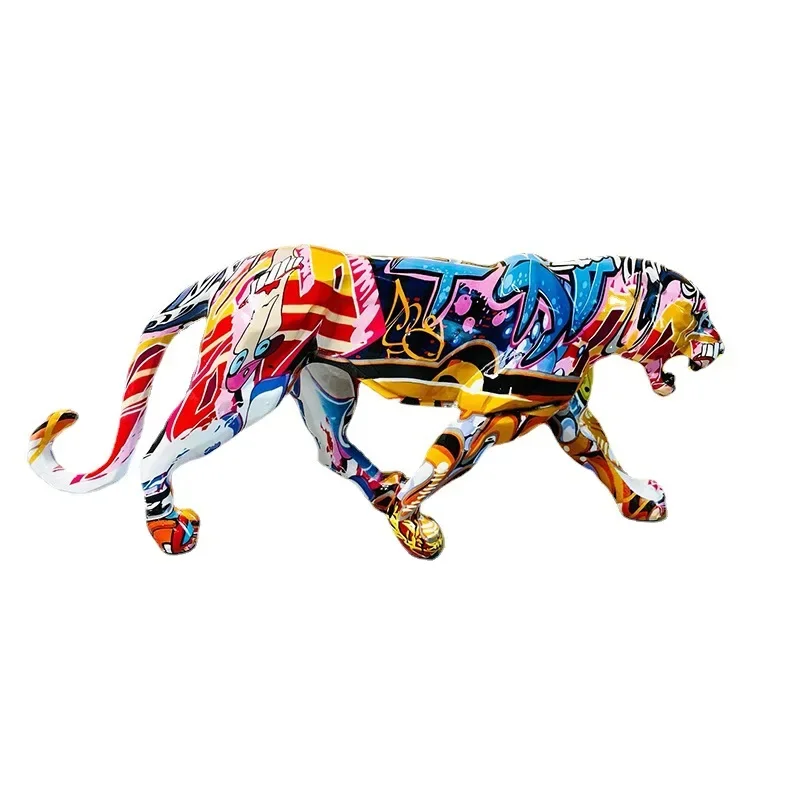 

Colorful leopard, water transfer printing leopard animal figurine handicraft, bookshelf, desktop TV cabinet figurine decoration.