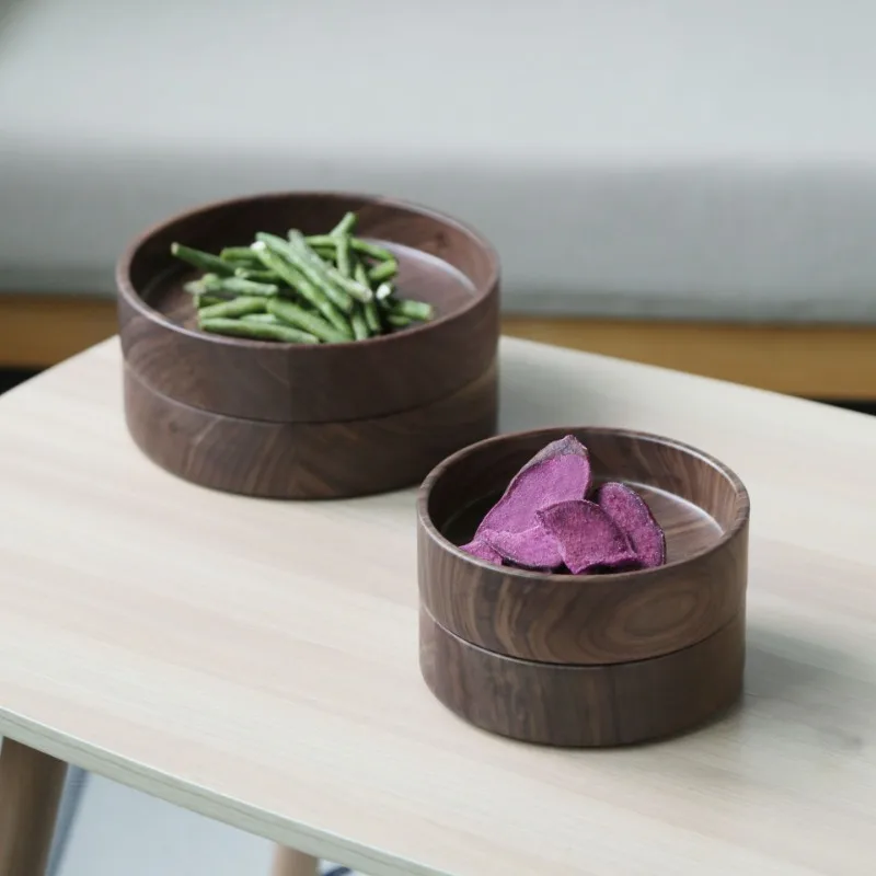 Creative Stackable Plate Walnut Wood Plate Square Tray Japanese Tableware Household Simple Confectionery Plate Small Round Bowl