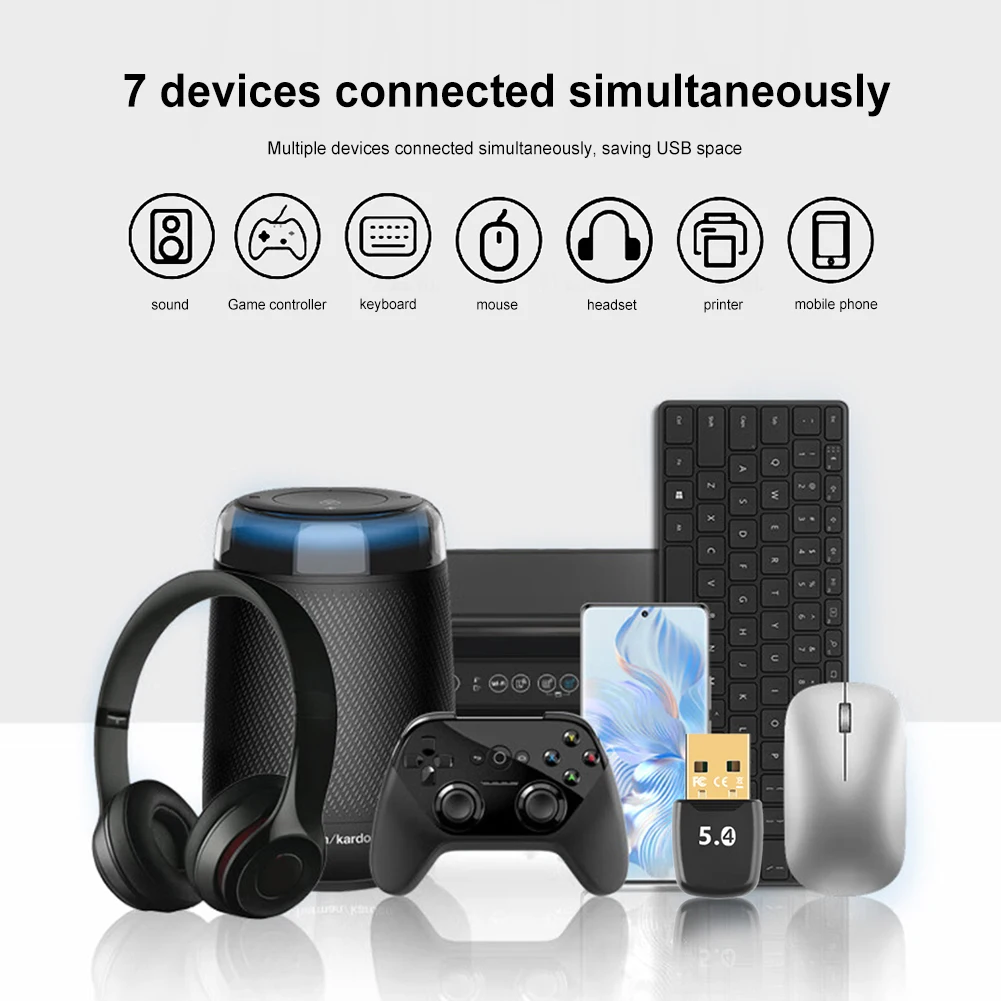 USB بلوتوث 5.4 محول دونغل للكمبيوتر التوصيل والتشغيل ل Win 11/10/8.1 استقبال بلوتوث وجهاز إرسال لجميع أجهزة بلوتوث