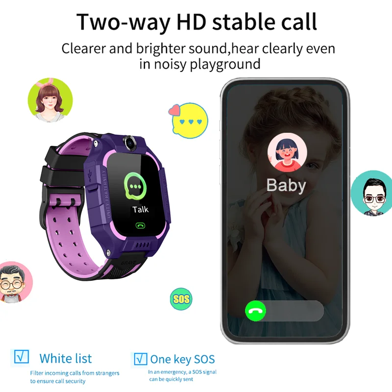 LBS location Q19 Kids Sos Phone Watch  Remote Photo Voice Chat Smartwatch Compatible For Ios Android Child Gifts