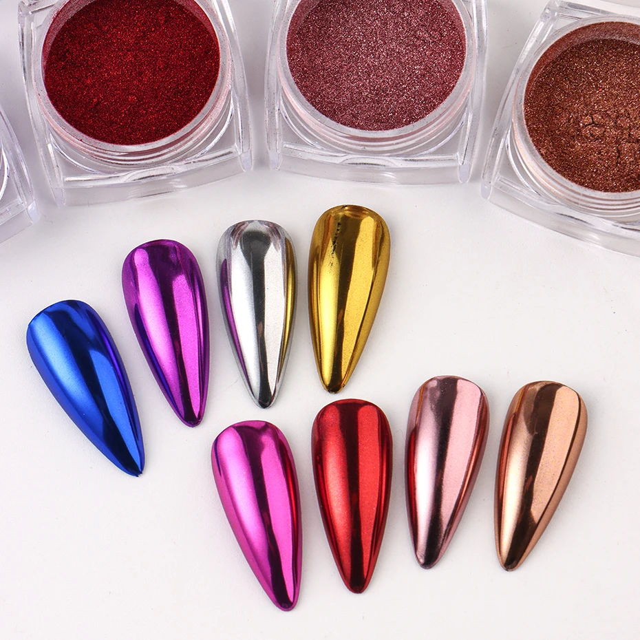 8 صندوق كروم مرآة مسمار مسحوق معدني الفضة الذهب الأزرق مسمار الفن بريق فرك الصباغ رقائق الغبار DIY بها بنفسك عمليات تجميل الأظافر الفاخرة #5