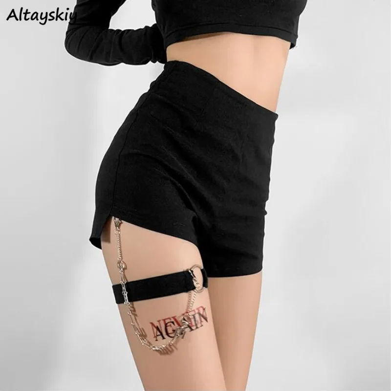 

Shorts Women Black High Waist Black Summer Skinny Chic Streetwear Jazz K-pop with Chain Leg Ring Sexy Hot Girls Gothic Style Y2k