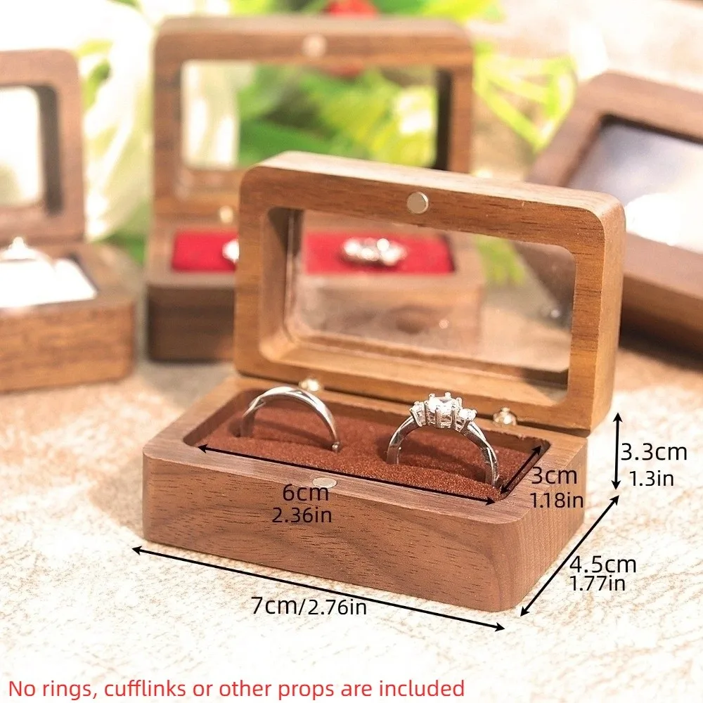 더블 슬롯 나무 반지 상자 오프닝 창 방진 검은 호두 커프스 단추 상자 절묘한 직사각형 보석 반지 홀더