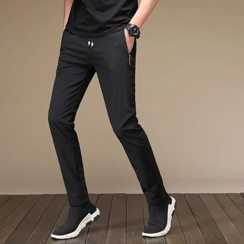 Fashion Men Solid Casual Pants Koreon Big Size Spring Summer Thin Pocket Elastic Waist Streetwear Business Loose Sports Trousers