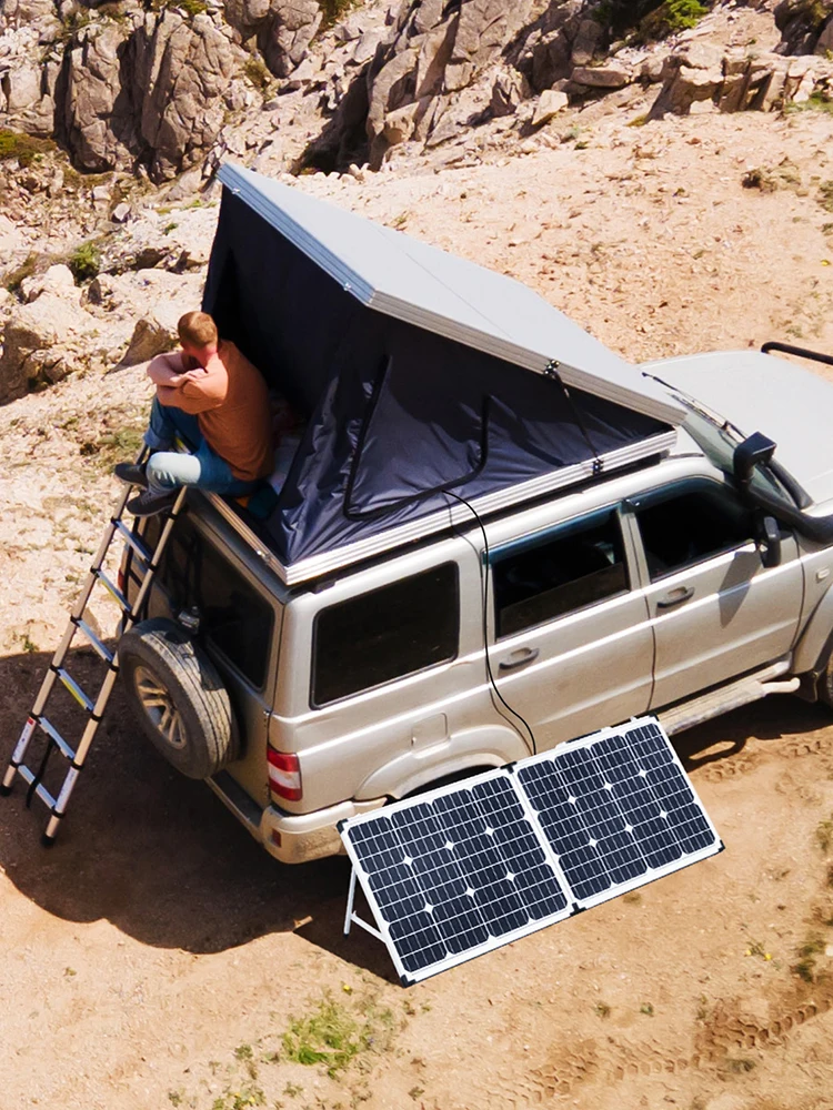 DOKIO Solar Panel Faltbar Solarpanels 18V Güneş Paneli+Portable Laderegler 12V Mit 5V USB Für Camping/Wohnmobil/Wandern/Power Bank/Home/Akku 100W(50W x2) Mono Solarzelle Pv Platten