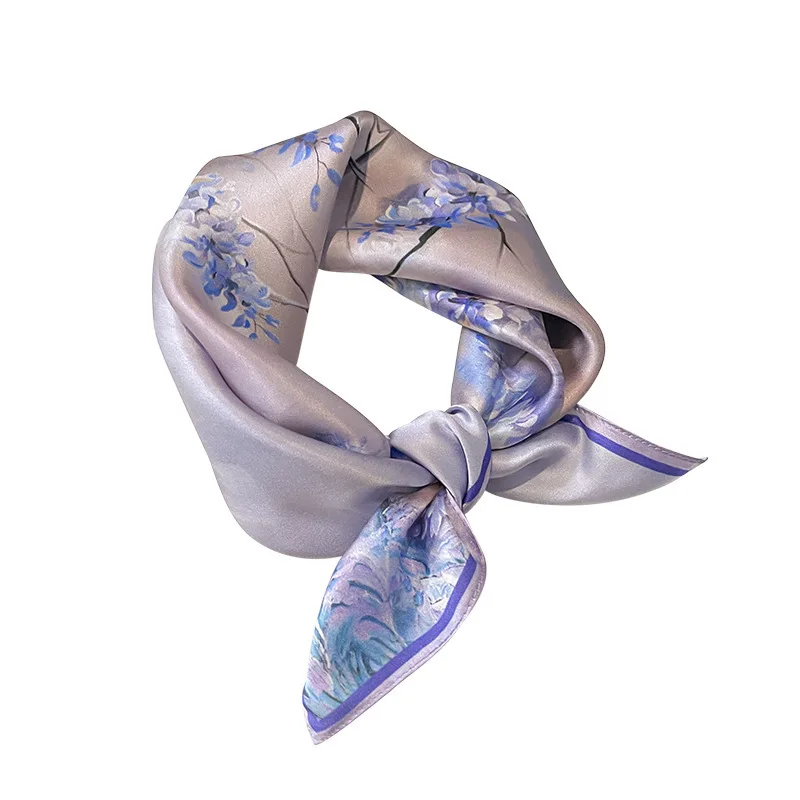 Women Luxury 100% Natural Silk Scarf Spring Fashion Print Neckerchief Hair Bands Foulard Femal Small Square Scarves Bandana