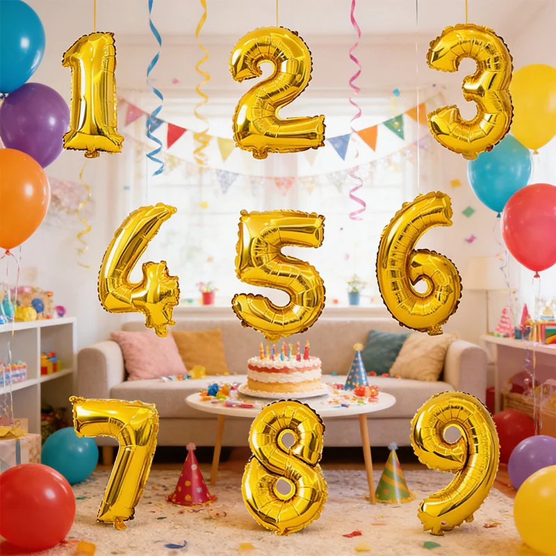 Ballons en aluminium dorés numériques de 16/32/40 pouces, chiffres dorés de 0 à 9, ballons à l'hélium, décoration pour anniversaire, mariage, fête, festival