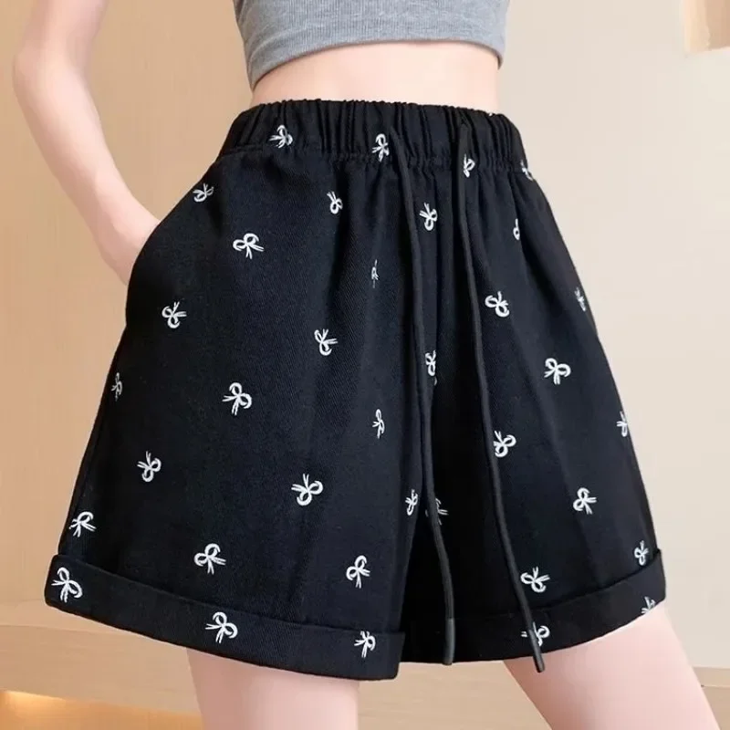 Elastic Waist Women's Shorts Pink Wide Female Short Pants High Cotton Korean Style Aesthetic 2000s Clothes Y2k Harajuku XL Comfy