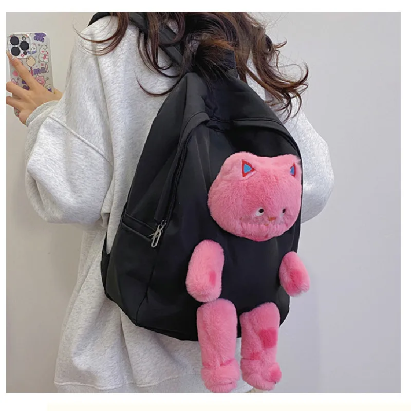 Women Cute cat Backpack 2024 new personality plush doll bag large capacity girl student backpack travel bag