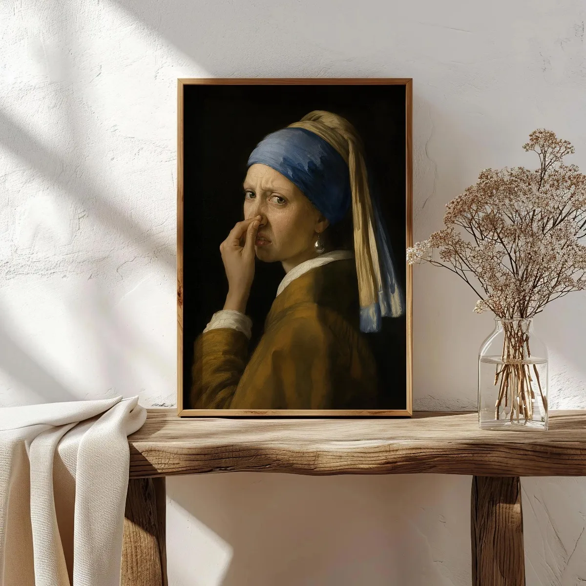 Funny Girl with A Pearl Earring Bathroom Canvas Prints Poster Classical Parody Humorous Art Prints Toilet Wall Art Home Decor