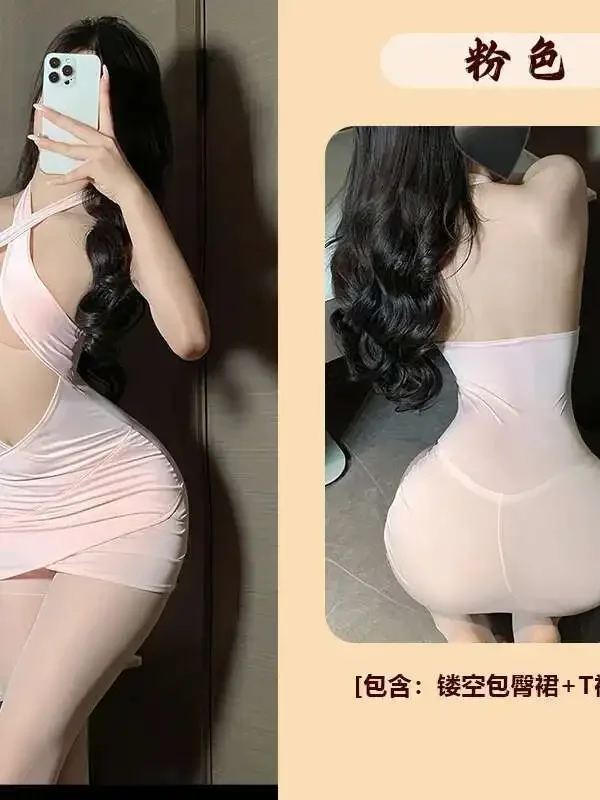 เดรสทรงมินิแบบเสื้อกล้าม รุ่นใหม่ปี 2025 ทรงเข้ารูปสไตล์เกาหลี ชุดนอนแบบรัดรูป ดีไซน์หรูหราบางเบา ผ้าซีทรู คอวี รุ่น LFO8